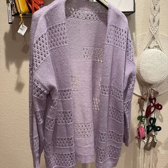 Lavender Open Knit Cardigan - Picture 2 of 5